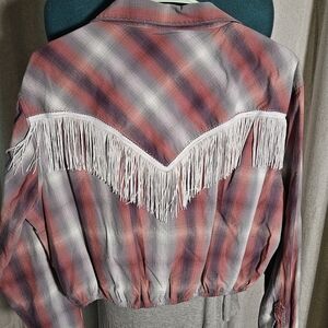 Wrangler Plaid Fringe Crop Top - Pinkie/red, Grey, Purple (10)